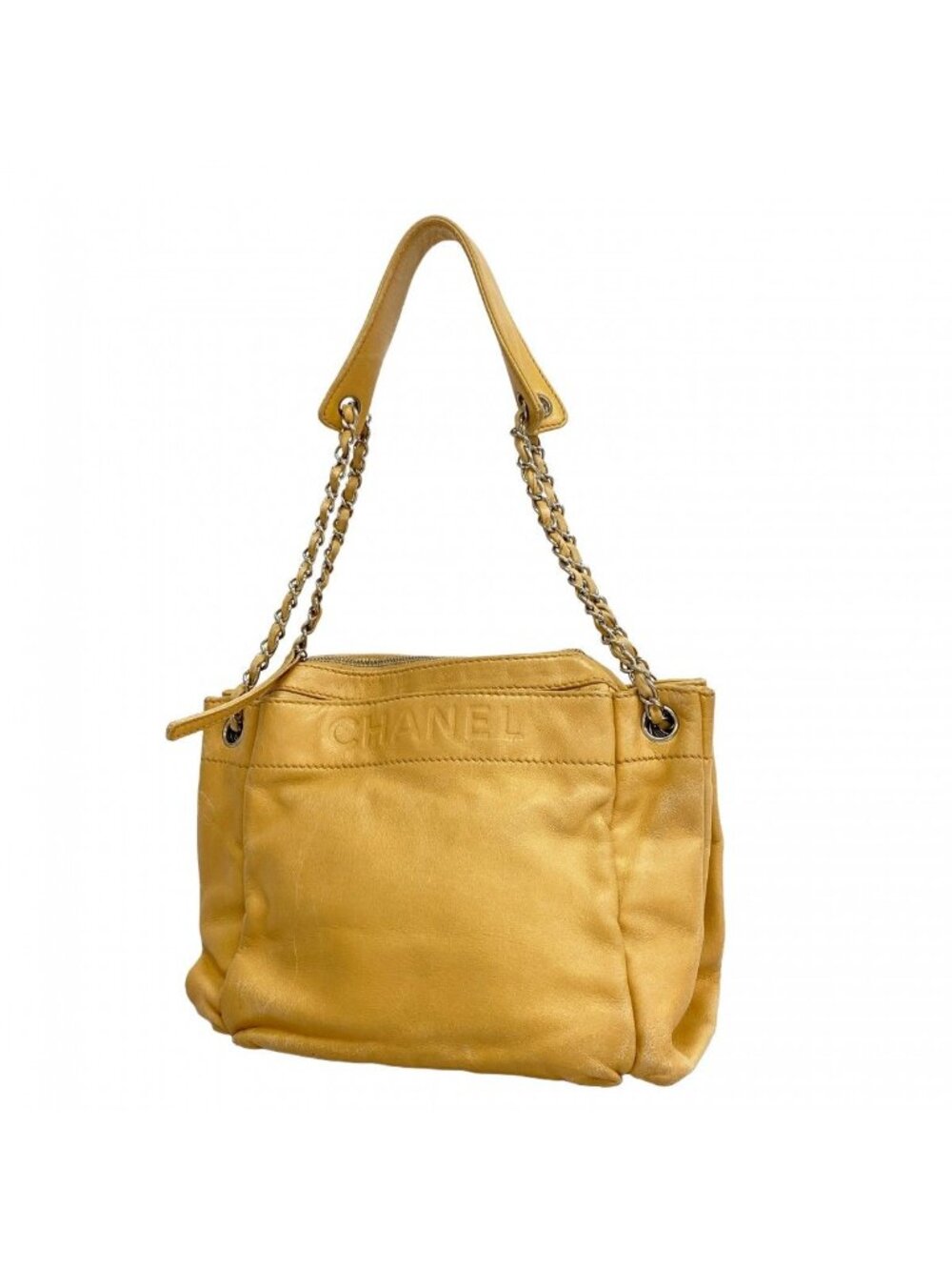 Chanel Shoulder Bag Lambskin Beige Silver